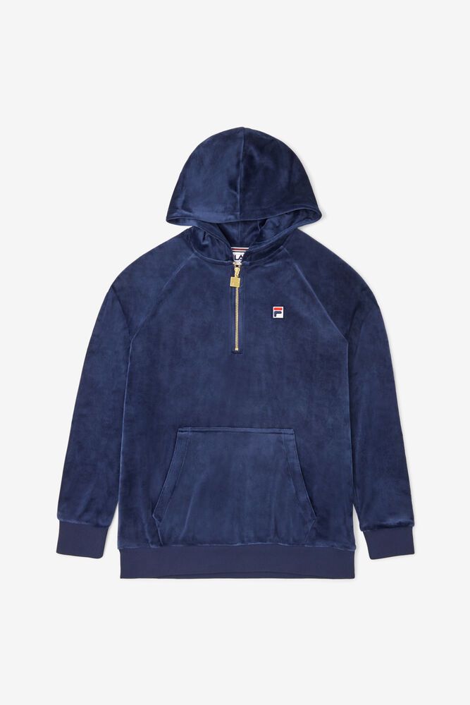 Fila Hoodie Panske Laurent Velour Námornícka Modrá - OZXQA2137